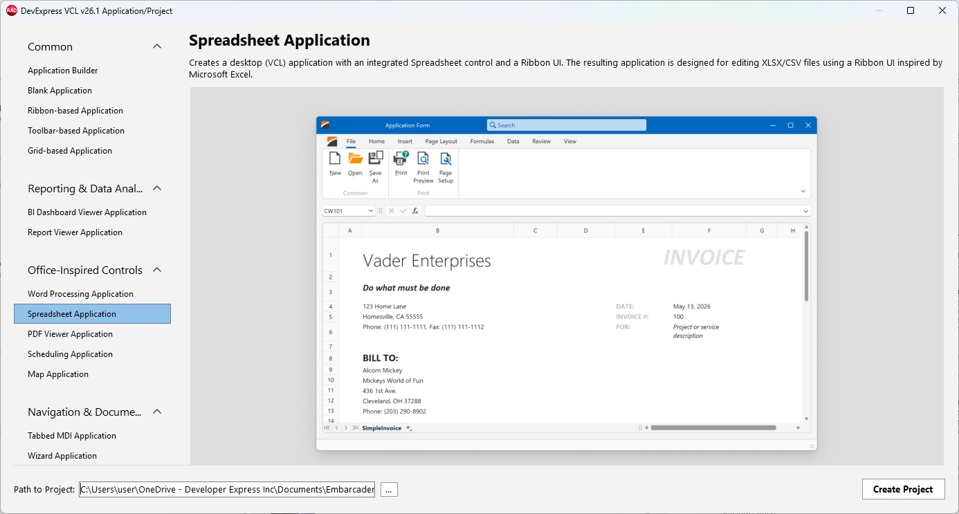 VCL Spreadsheet: The "Spreadsheet Application" Template