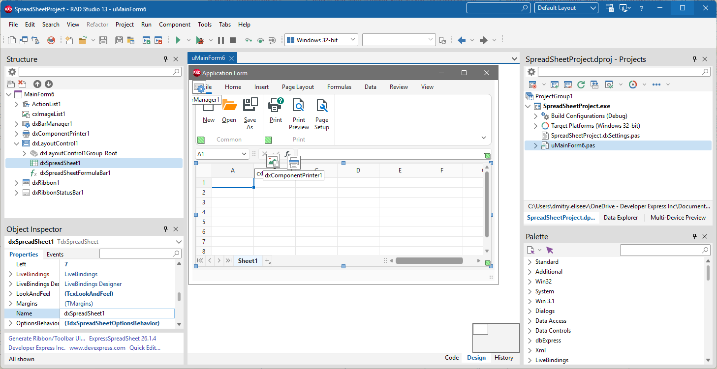 VCL Spreadsheet: A Generated Spreadsheet Project Example in the RAD Studio IDE