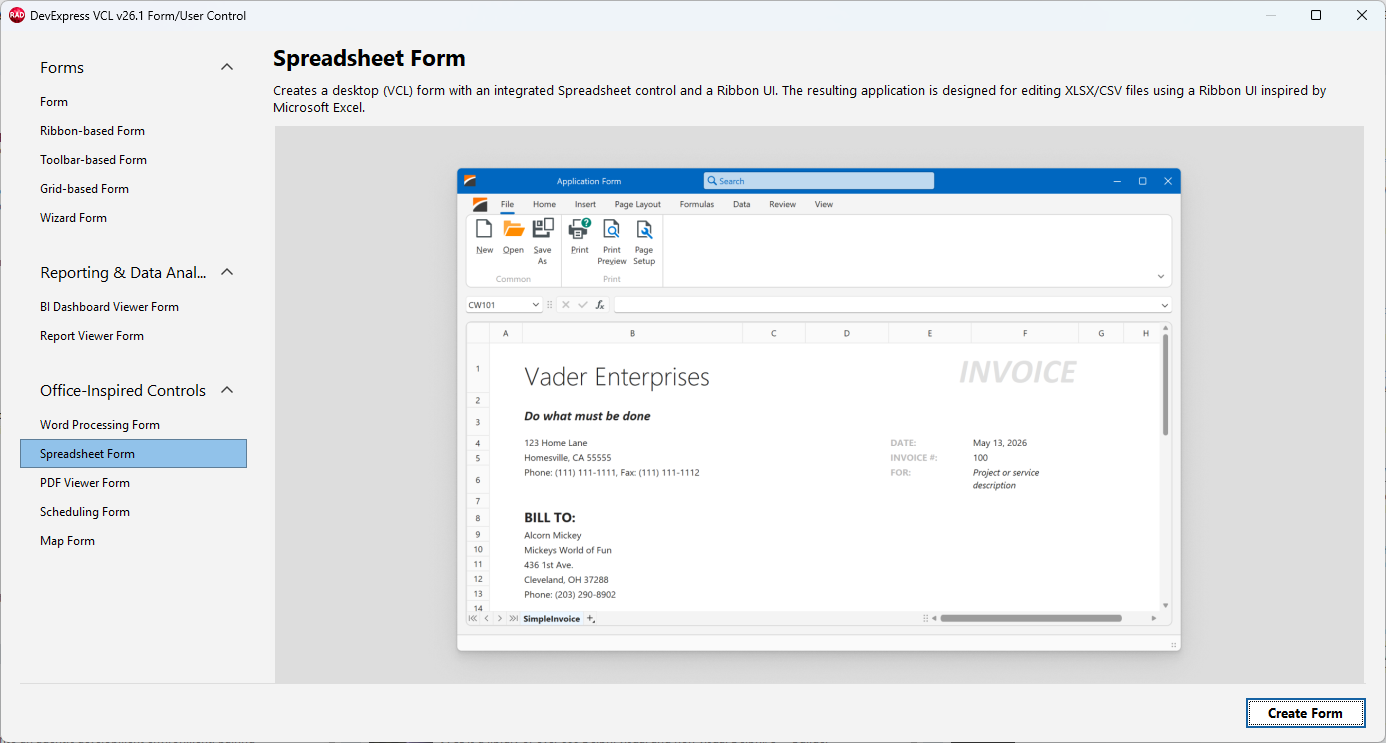 VCL Spreadsheet: The "Spreadsheet Form" Template