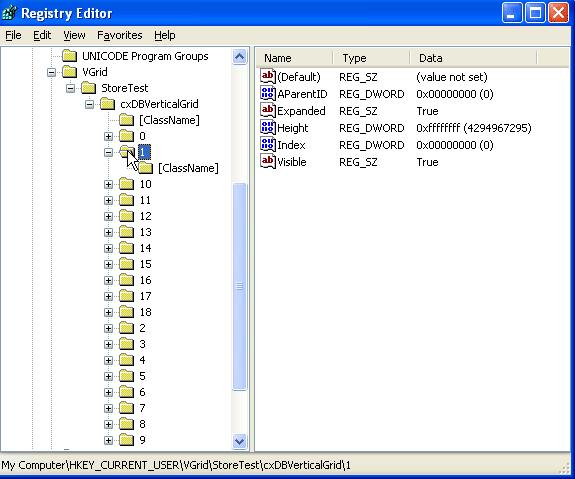 Layout Stored as a Registry Key