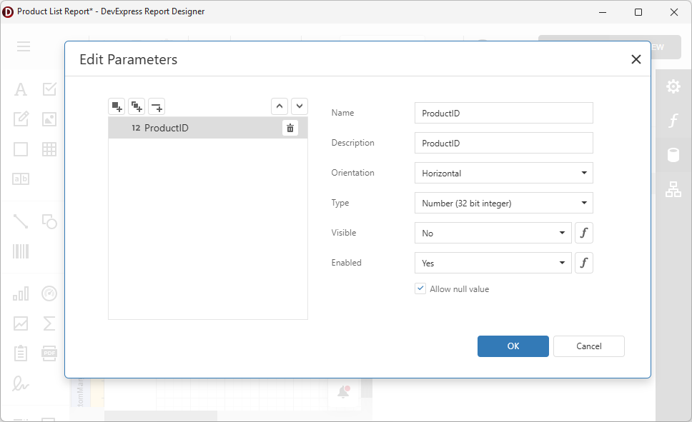 VCL Reports: Parameter Editor