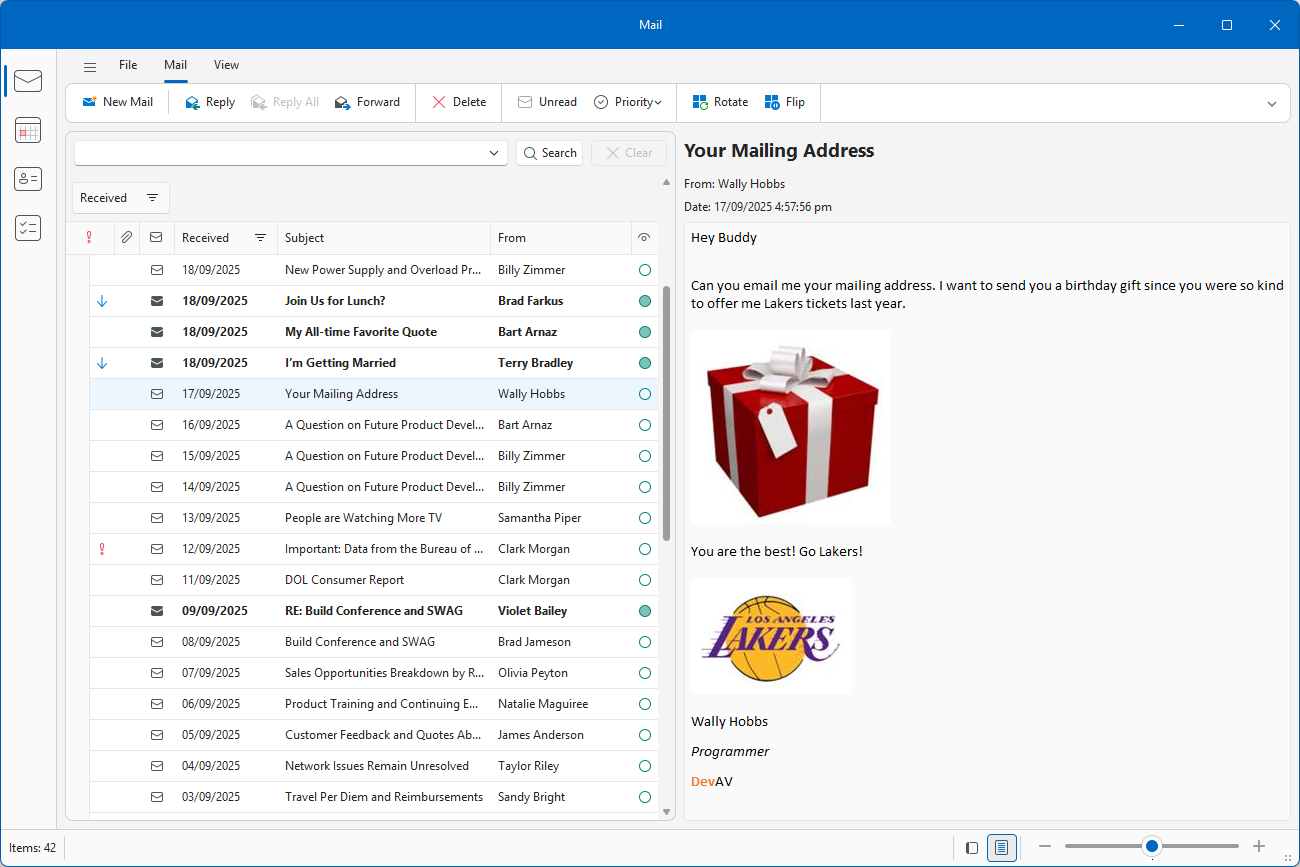 VCL Fluent UI: DevExpress Mail Client Demo