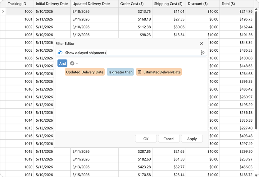 Prompt to Expression — WPF Filter Editor and Expression Editor, DevExpress