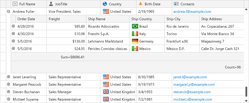 Data Grid - Master-Detail Summary Bottom