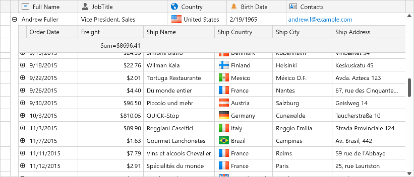 Data Grid - Master-Detail Summary Top