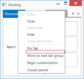 DocumentPanel Context Menu - Document Host Operations Separator