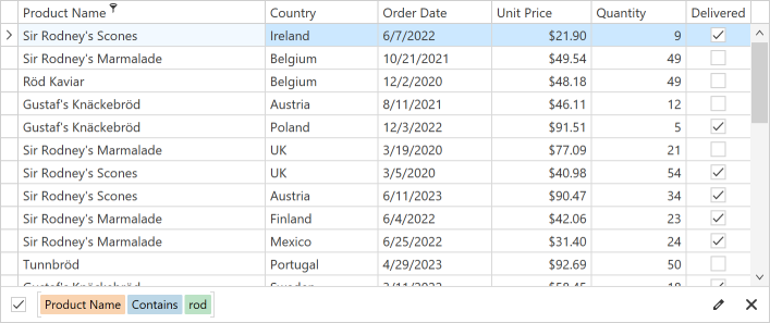 GridControl - SubstituteFilter Example