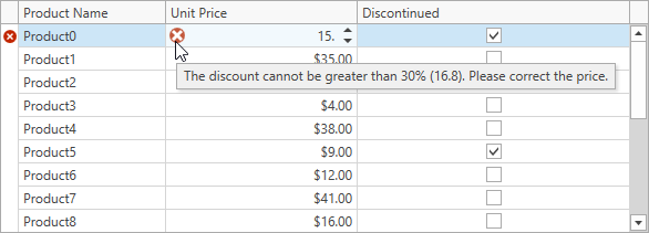 DevExpress WPF | Grid Control - Cell Validation