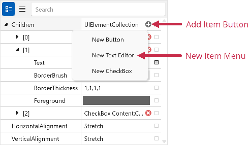 Property Grid - New Item Menu