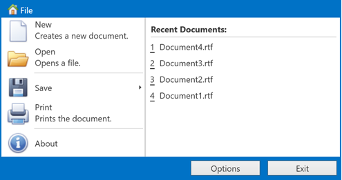 Ribbon Control - Application Menu