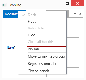 DocumentPanel Context Menu - Dock Operations Separator