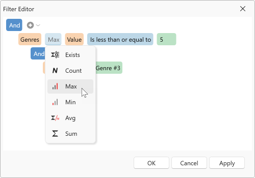 WPF Filter Editor - Aggregate Filters