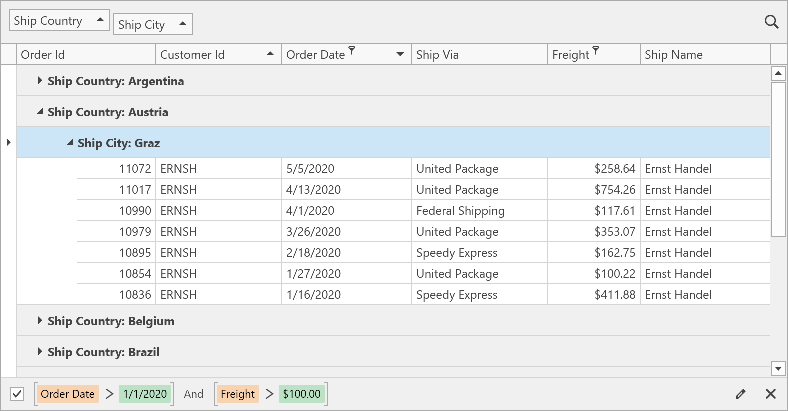 GridControl Tutorial Filter Data