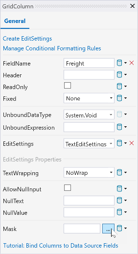 GridControl Tutorial Open Mask Editor