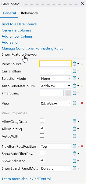 WPF Grid - Show Feature Browser