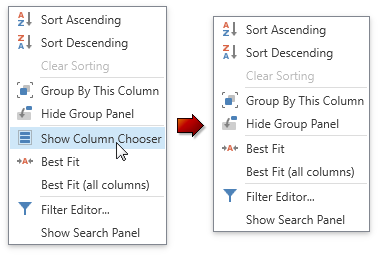 Remove a Column Chooser from the Context Menu