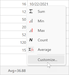 Data Grid - Total Summary Menu