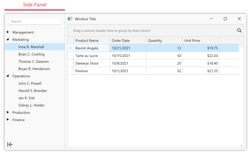 WPF ThemedWindow - Full Height Side Panel