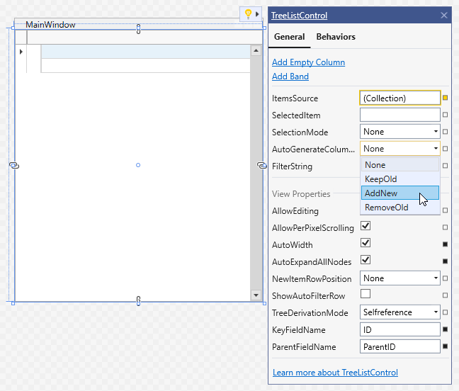 TreeListControl Quick Actions AutoGenerateColumns