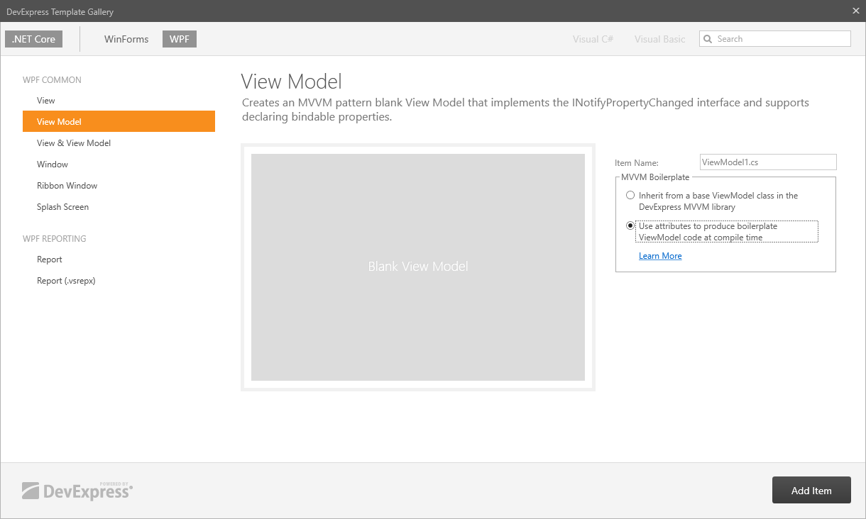 TemplateGallery - Add New Item Dialog WPF