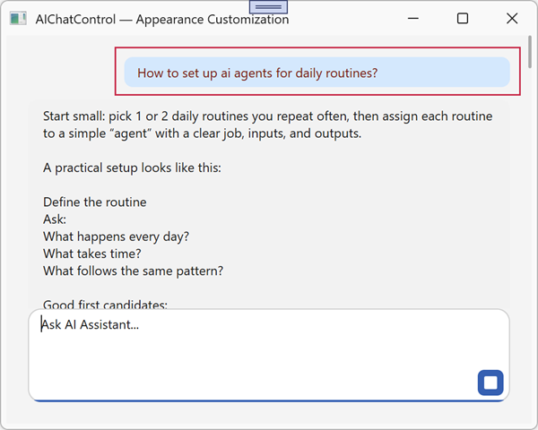 User and Assistant Message Foreground - WPF AIChatControl, DevExpress