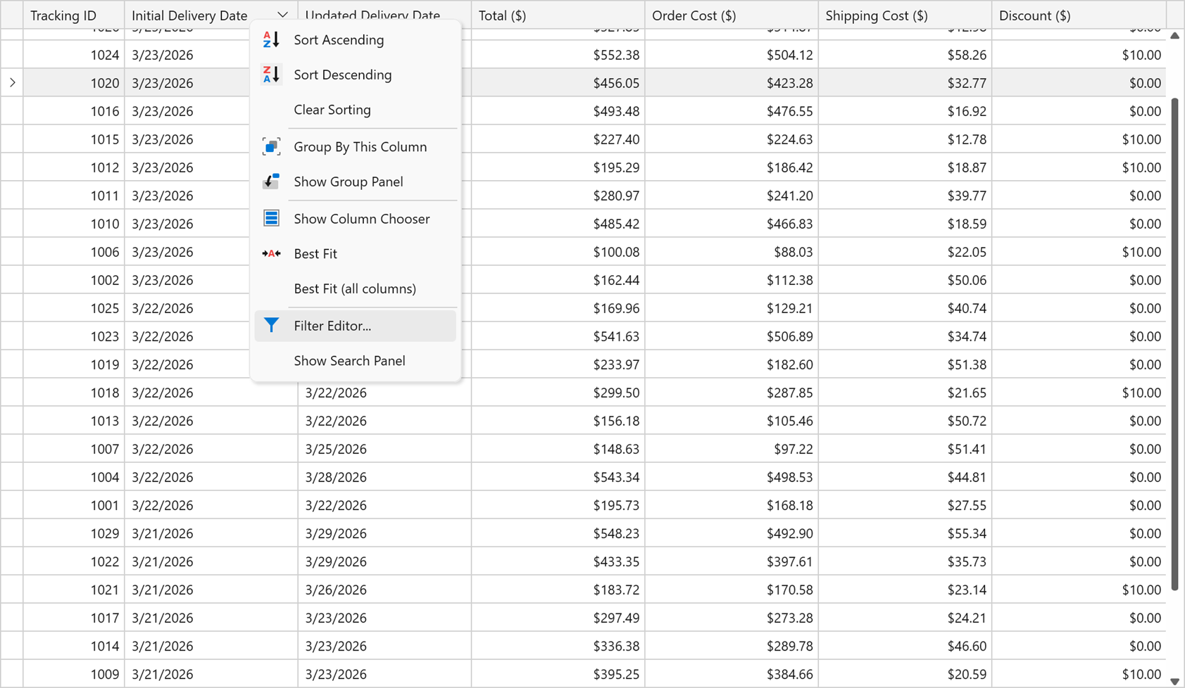 Open the Filter Editor - WPF Data Grid, DevExpress
