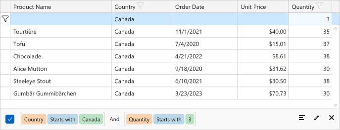 Automatic Filter Row