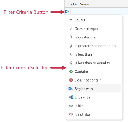 AutomaticFilterRowCriteriaSelector