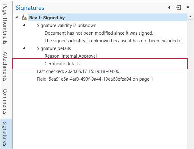 Certificate details