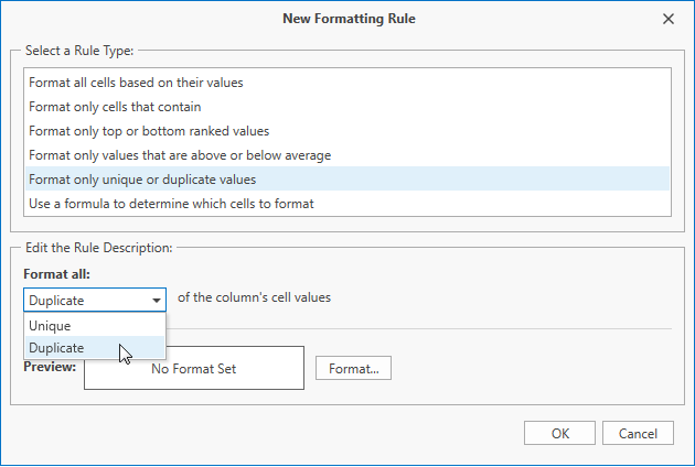 Conditional Formatting Manager - Unique Duplicate