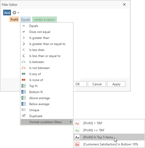 Filter Editor - Conditional Formatting Filters