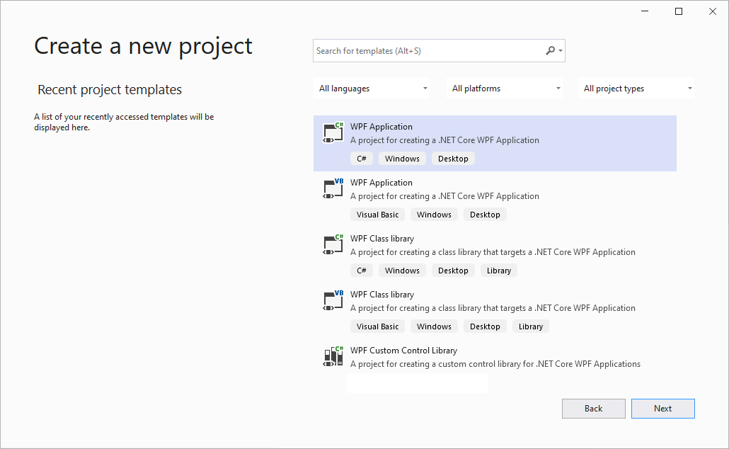 Create a new WPF app in Visual Studio