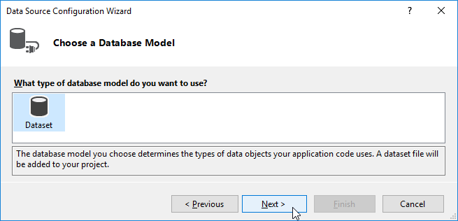 Database Model Type Window