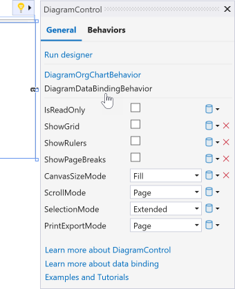 Diagram data behaviors smart tag