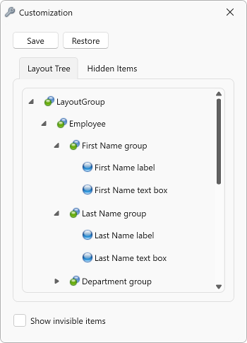 WPF DockLayoutManager - Customization Window