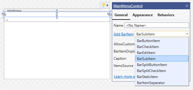 dx-bars-getting-started-11-main-menu-smart-tag-baritem-type-selection