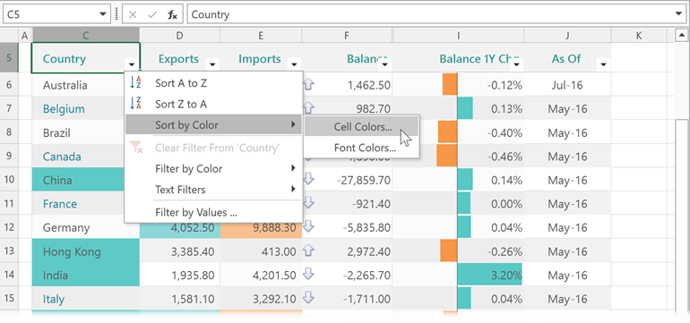 spreadsheet wpf sort color filter menu