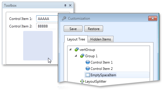 DXDocking EmptySpaceItem Selected