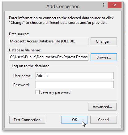 DXPivotGridGettingStartedL1_AddConnectionDialog