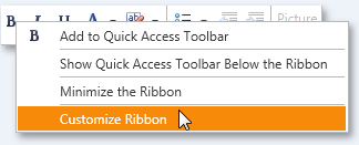 DXRibbon customizing menu