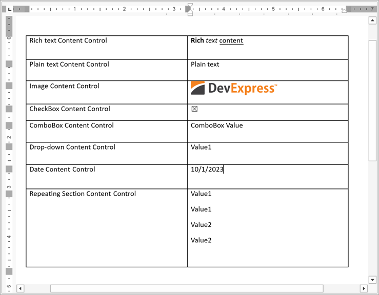 rich edit content controls