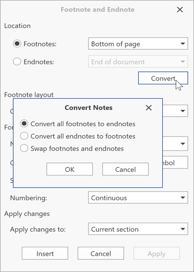 how to convert the footnotes to endnotes.