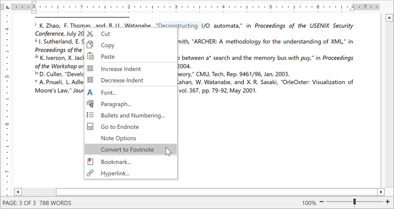 convert footnote to endnote