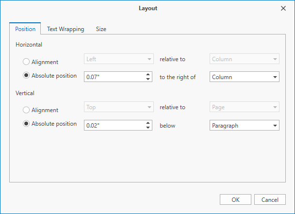 Shape Layout - Position tab