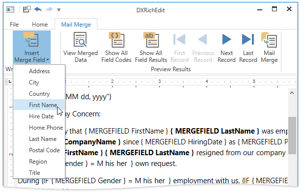 DXRichEdit_MailMerge_UserInterface