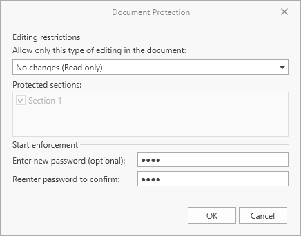 Rich Text Editor - Document Protection Dialog