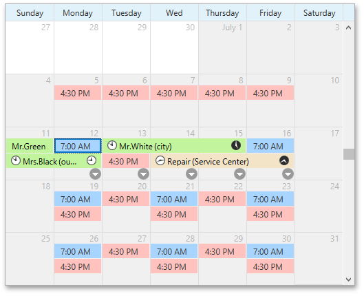 devexpress scheduler