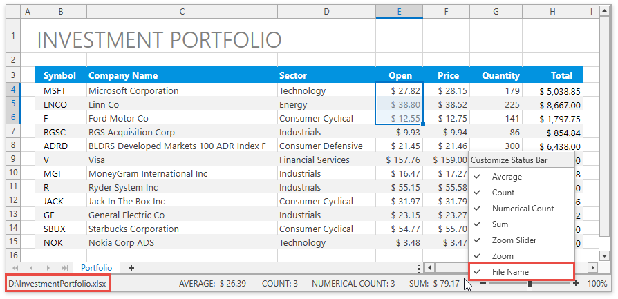 Spreadsheet_Customize_Status_Bar