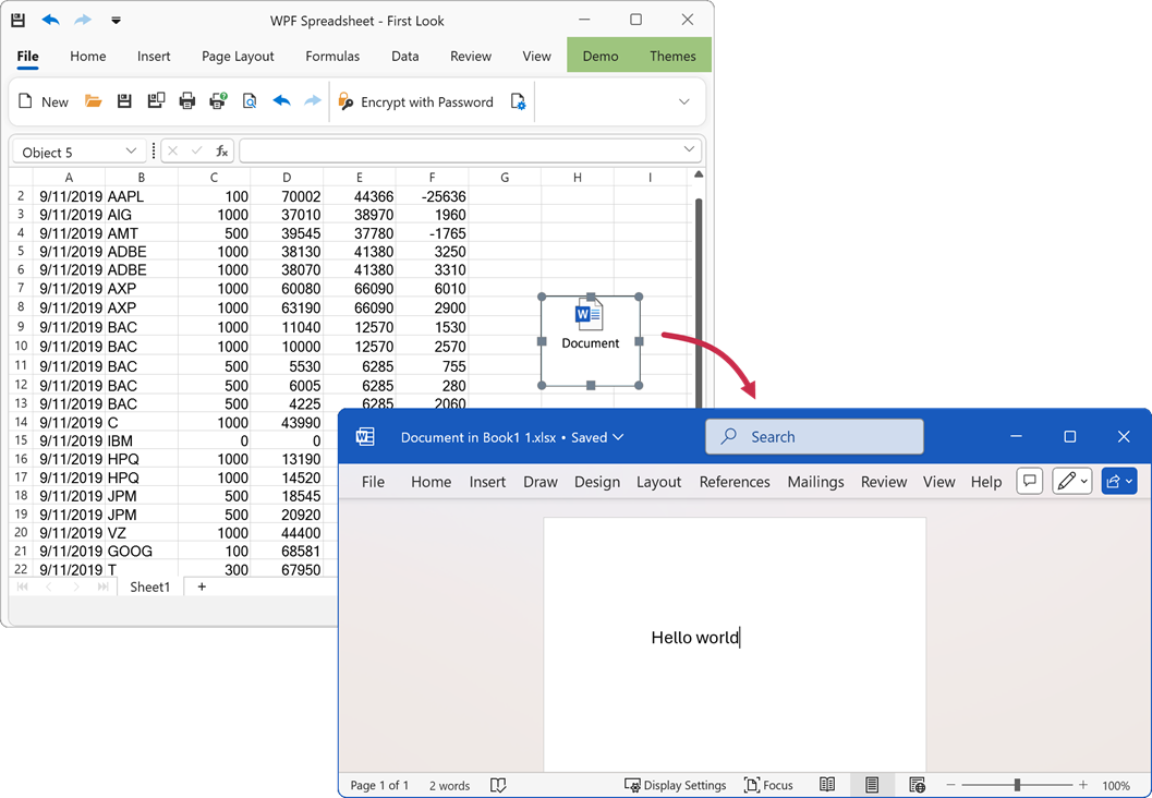 spreadsheet for wpf ole objects