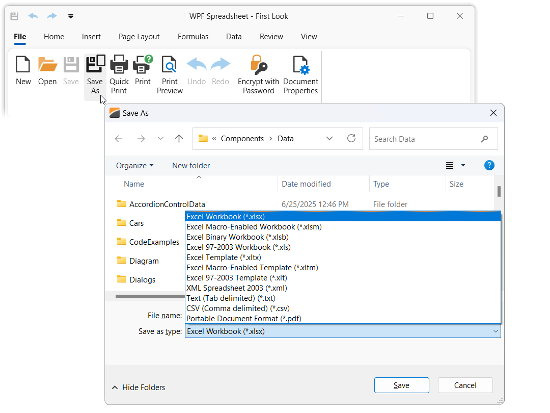 DevExpress WPF Spreadsheet - Save Documents in UI